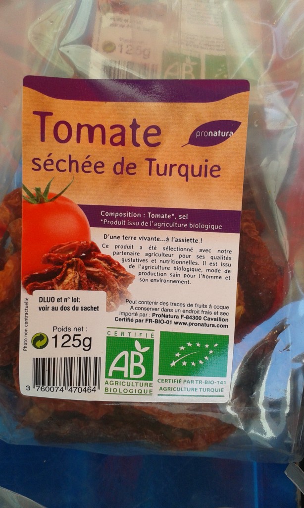 Tomate séchée Turquie 
sachet 125g: 3€